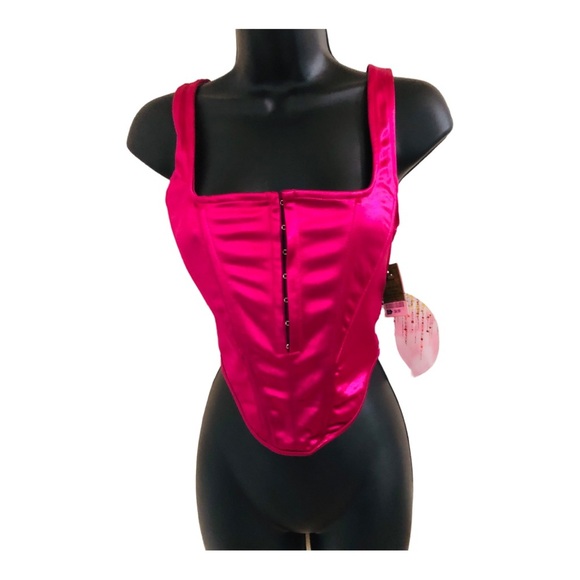 deep pink shaped hook n eye closure satin sheen effect sleeveless bustier size L - Picture 10 of 15